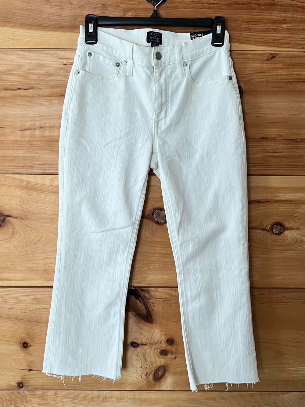 NWT J.Crew White Mid-Rise Flare Crop Jeans Summer Coastal Cabincore Frayed Hem